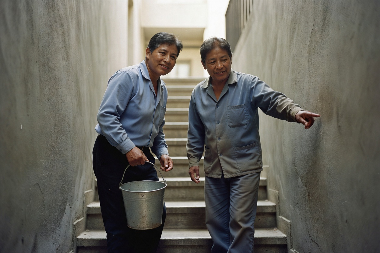 Equipo coordinando trabajo en escaleras